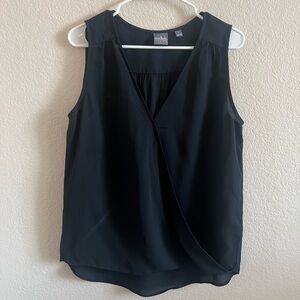 New York & Company Black Sleeveless Surplice Tank Top